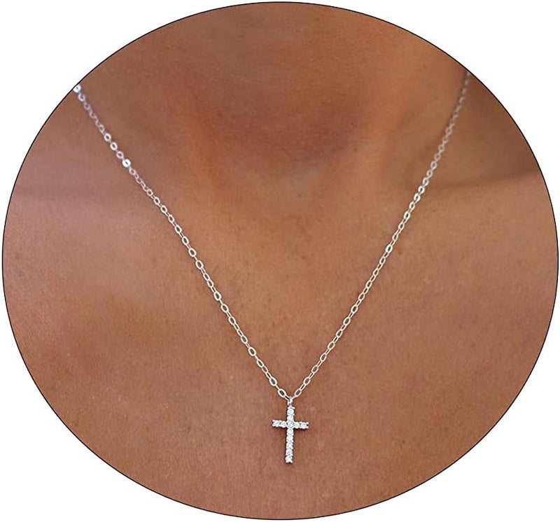 VIROMY Gold Cross Necklace for Women 14K Gold Plated Cute Sidways Cross Pendant Choker Necklaces Simple Trendy Everyday Jewelry for Women - Image 1